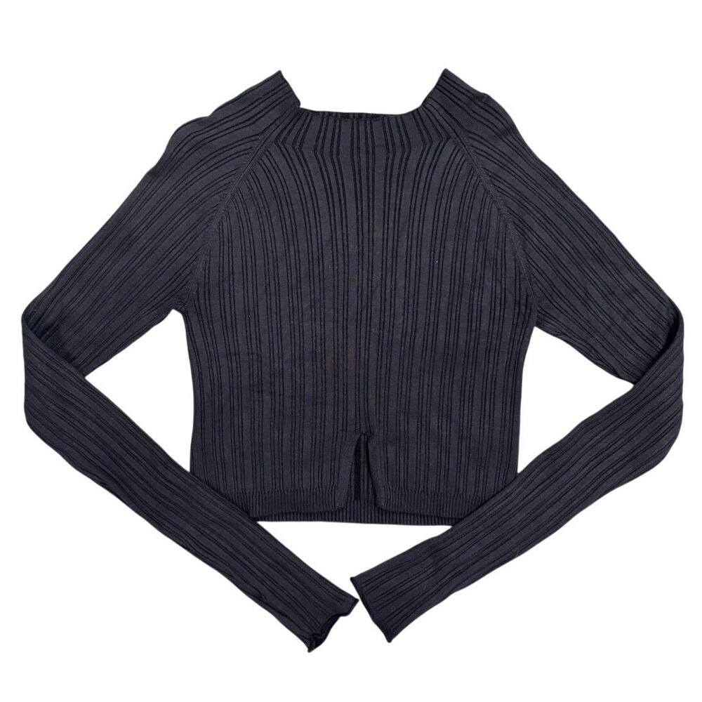 Garage Dark Gray Ribbed Long Sleeve Fitted Crop Top 🤍 Size M ✨